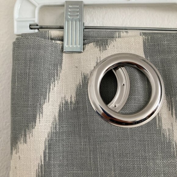 West Elm Ikat Ogee Linen Curtain Panels Gray White Beach Coast 2 Panels 48x96" - Picture 5 of 7